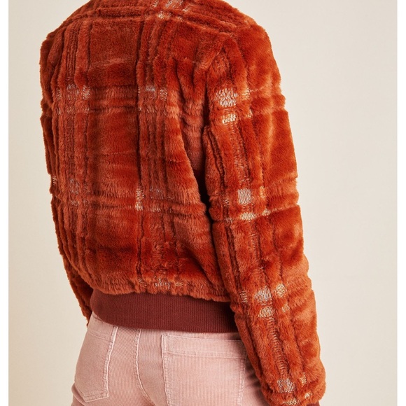 Anthropologie Warm Orange Textured Bomber Jacket - Picture 5 of 5